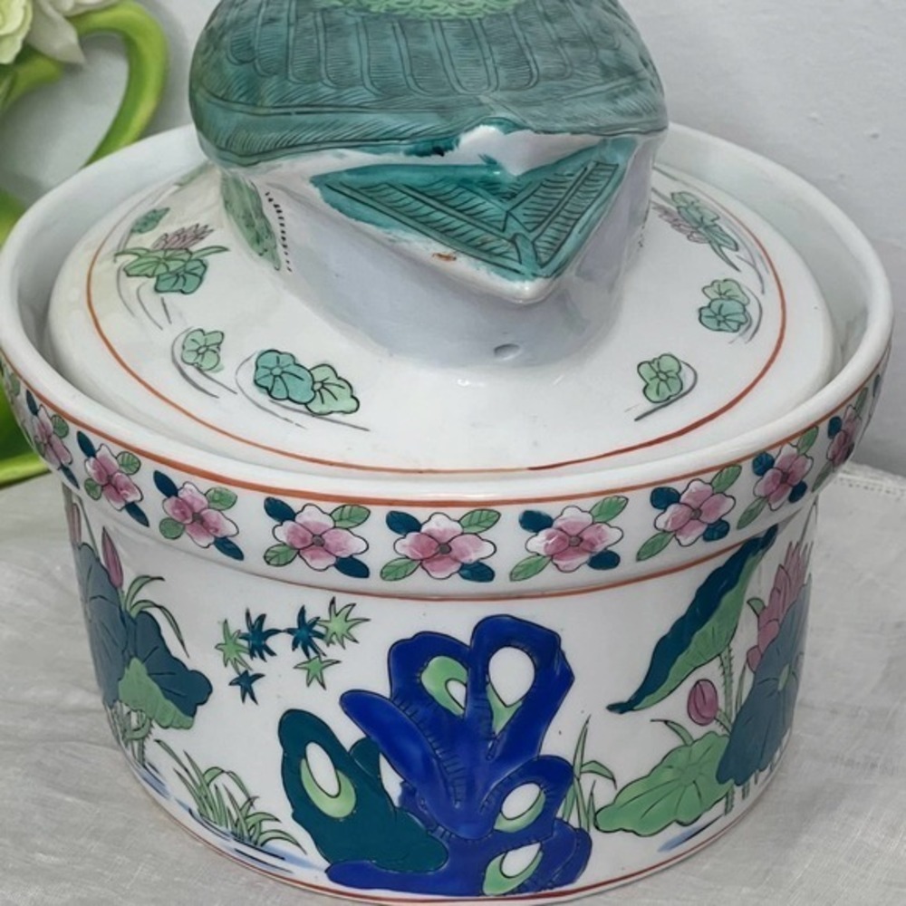 Vintage Duck Bird Oval Covered Casserole Dish Tureen Chinese Export Asian Lotus - Picture 3 of 11